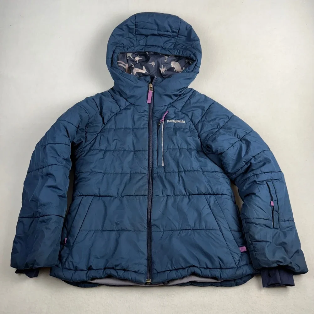 Patagonia Kids Snowshot Insulated Jacket Navy Blue Purple Size M 10 Hooded Coat‎